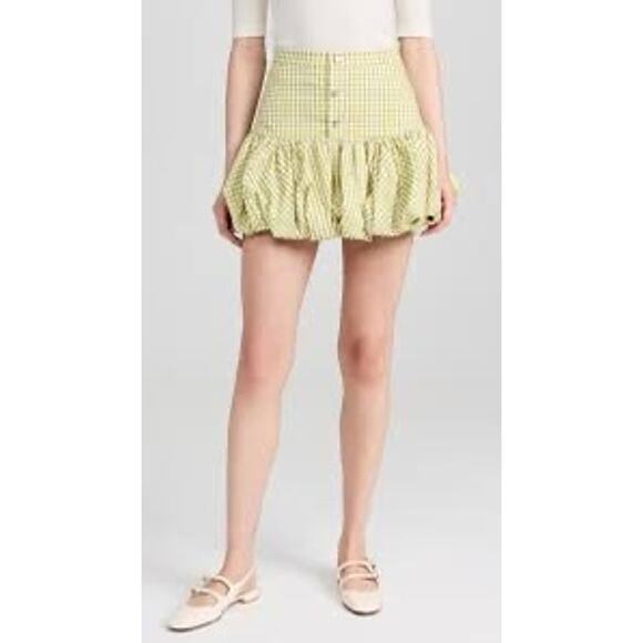 NWT CAROLINE CONSTAS Green White Gingham Checkered Reina Bubble Mini Skirt S - Picture 2 of 15